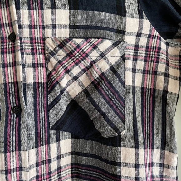 Zara Basic Botton Down Navy Pink White Plaid Flannel Shirt. Size: M - Picture 4 of 12